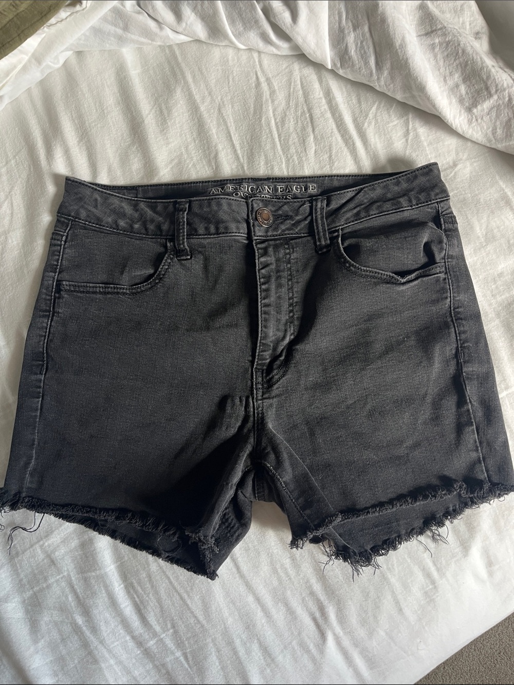 American Eagle Outfitters Black Frayed Hem Jean Shorts